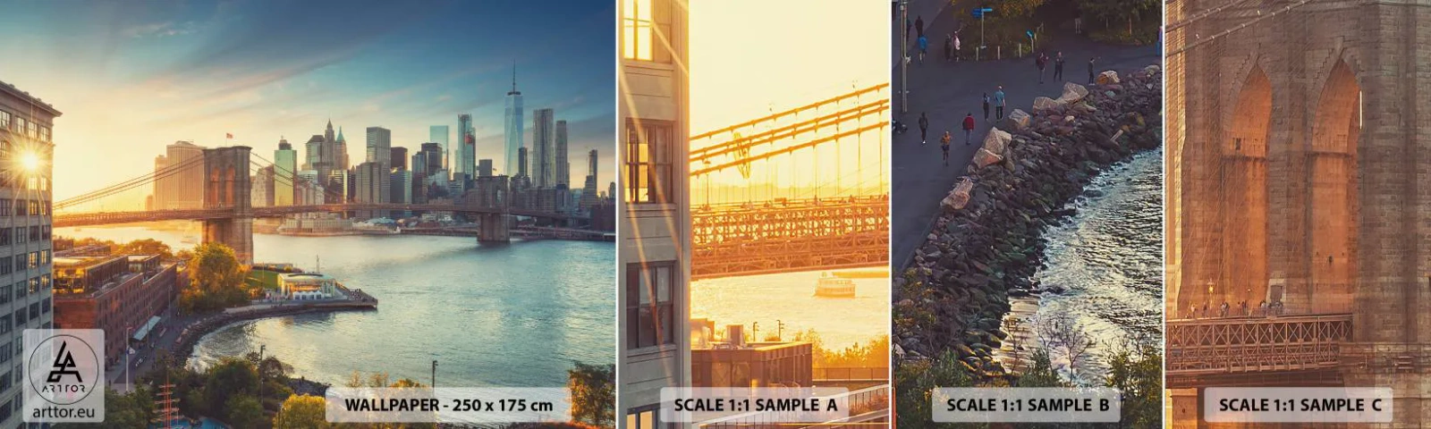 Mostră tapet autocolant Deluxe Sticker - Zorii metropolitani - New York, Oraș, Podul Brooklyn - 100x30 cm