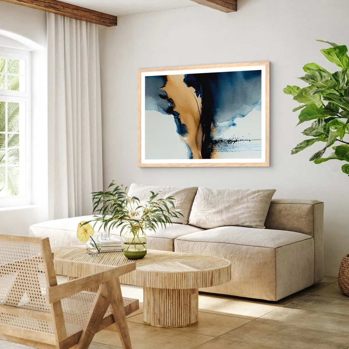 Poster în ramă de stejar deschis - În spatele cortinei - 91x61 cm