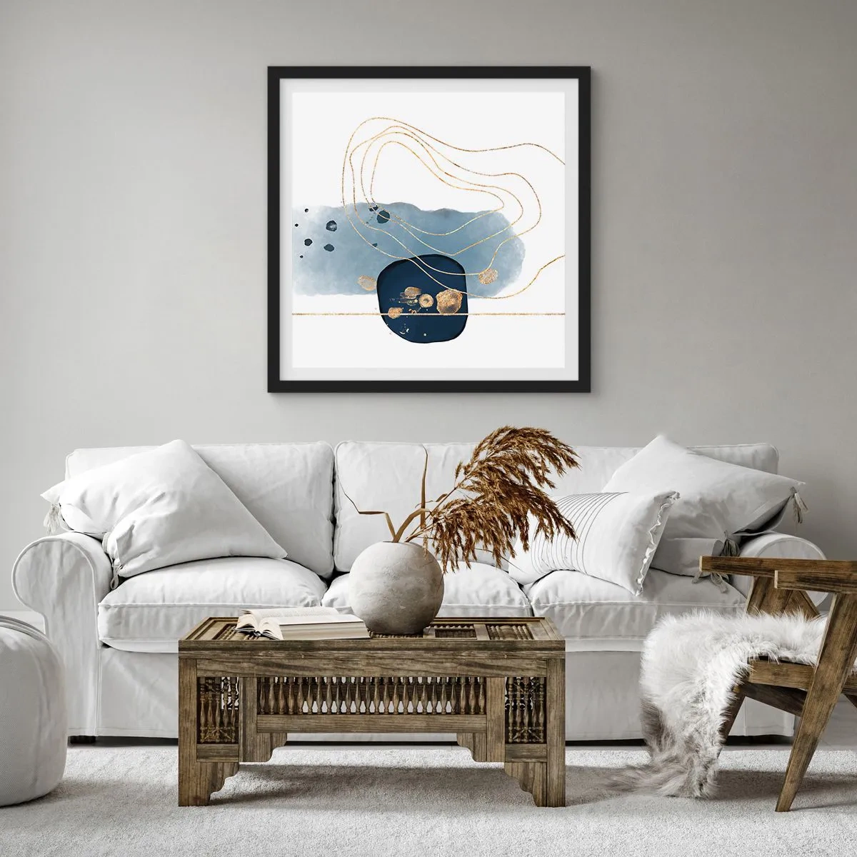 Poster în ramă neagră - Fantezie albastru-auriu - 40x40 cm