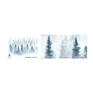 Mostră de Tapet Standard Eco - Înfășurate în ceață - Peisaj, pădure, molid - 100x30 cm