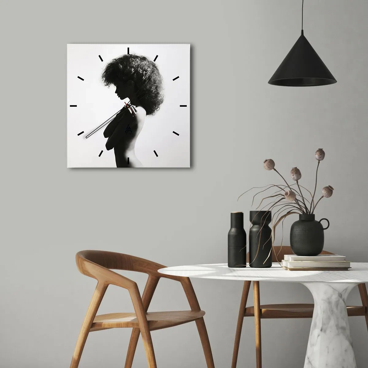 Ceas de perete - Ceas pe sticlă - Ca o floare pe o tulpină subțire - 40x40 cm