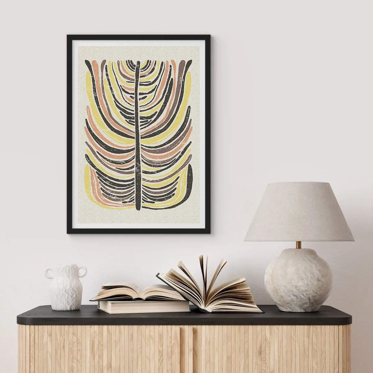 Poster în ramă neagră - Frunză abstractă în tonuri de pământ - 50x70cm - Abstracția plină de viață - Decorațiune modernă pentru perete pentru living și dormitor ARTTOR