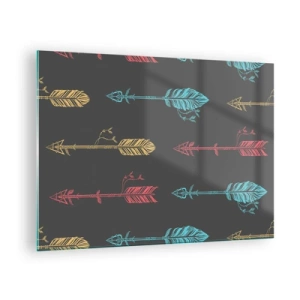 Tablou pe sticlă - Săgeți colorate pe un fundal întunecat într-un aspect grafic - 70x50cm - În ordine - Decorațiune modernă pentru perete pentru living și dormitor ARTTOR