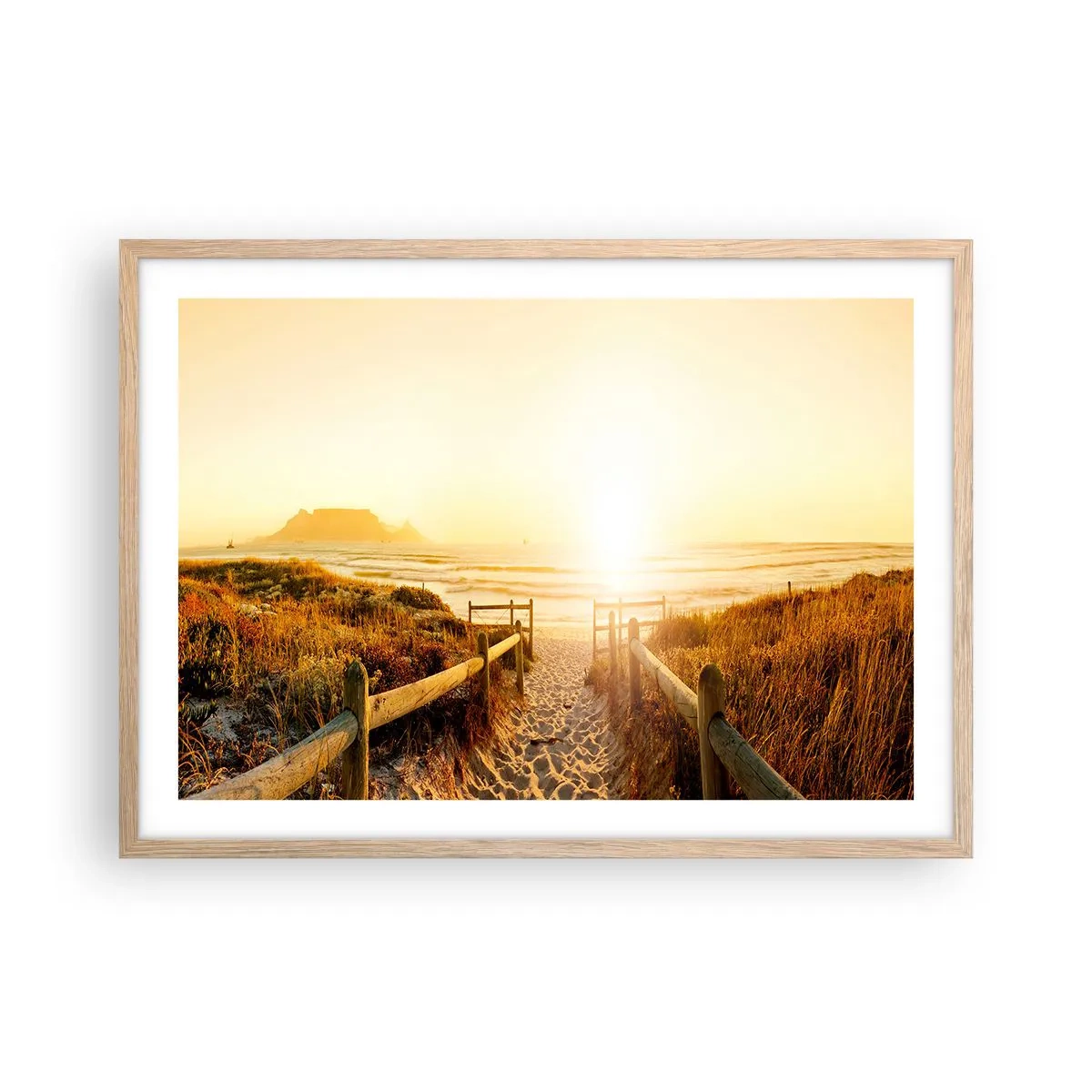 Poster în ramă de stejar deschis - Prin dune spre soare - 70x50 cm