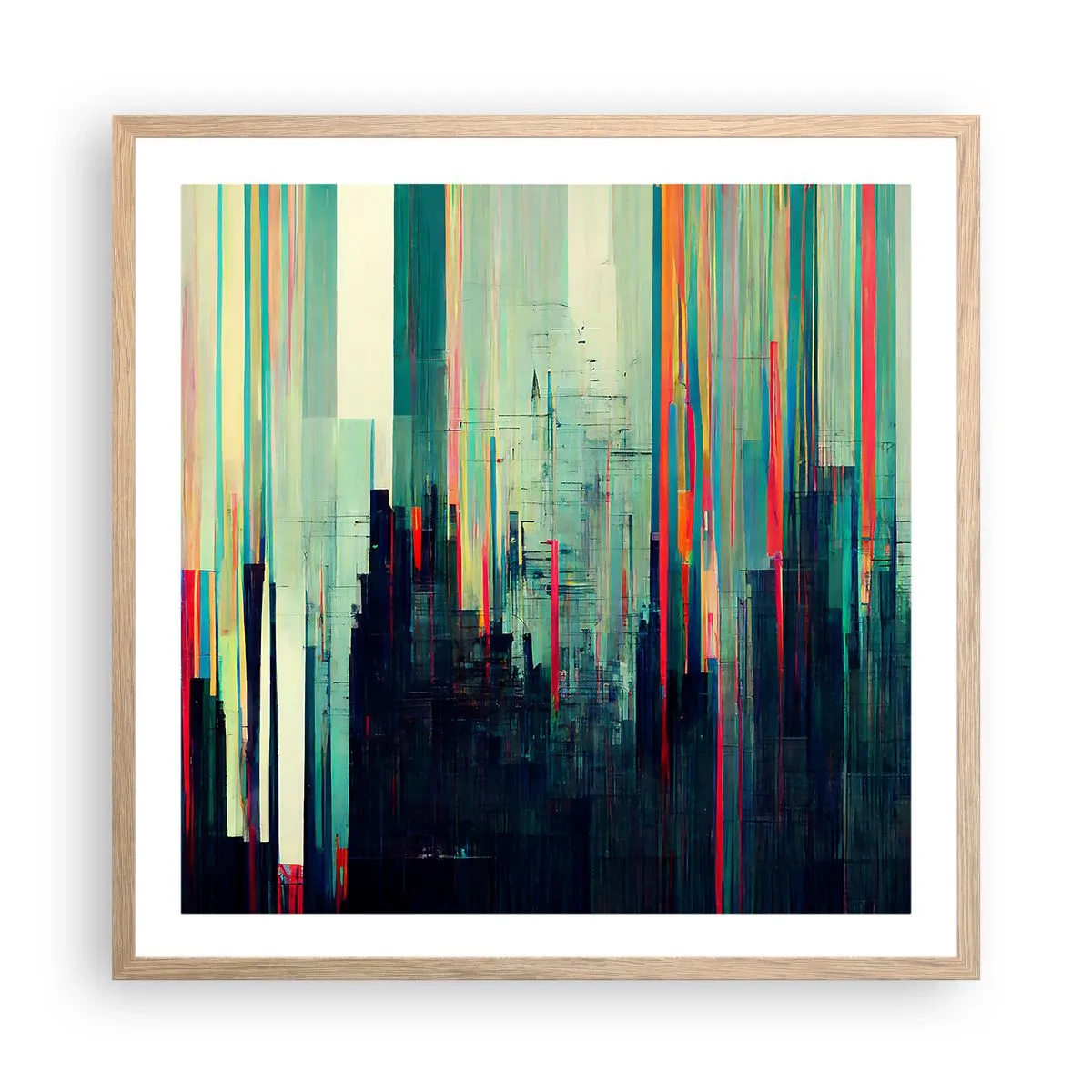 Poster în ramă de stejar deschis - Oraș futurist - 60x60 cm