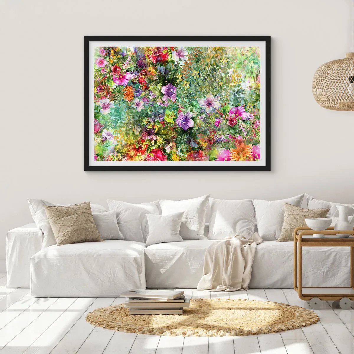 Poster în ramă neagră - Să ne pierdem în flori - 91x61 cm
