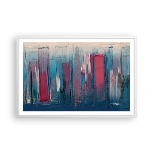 Poster în ramă albă - Compoziție verticală în albastru și roșu - 91x61 cm