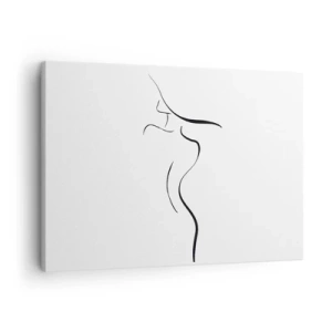 Tablou pe pânză Canvas - Schiță minimalistă a unei siluete feminine pe fundal alb - 70x50cm - E insesizabilă ca un val - Decorațiune modernă pentru perete pentru living și dormitor ARTTOR