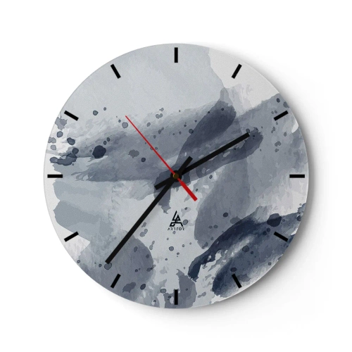 Ceas de perete - Ceas pe sticlă - Pete albastru-gri în stil acuarelă pe un fundal deschis - 30x30cm - Un studiu al naturii de apă - Decorațiune modernă pentru perete pentru living, bucătărie și dormitor ARTTOR
