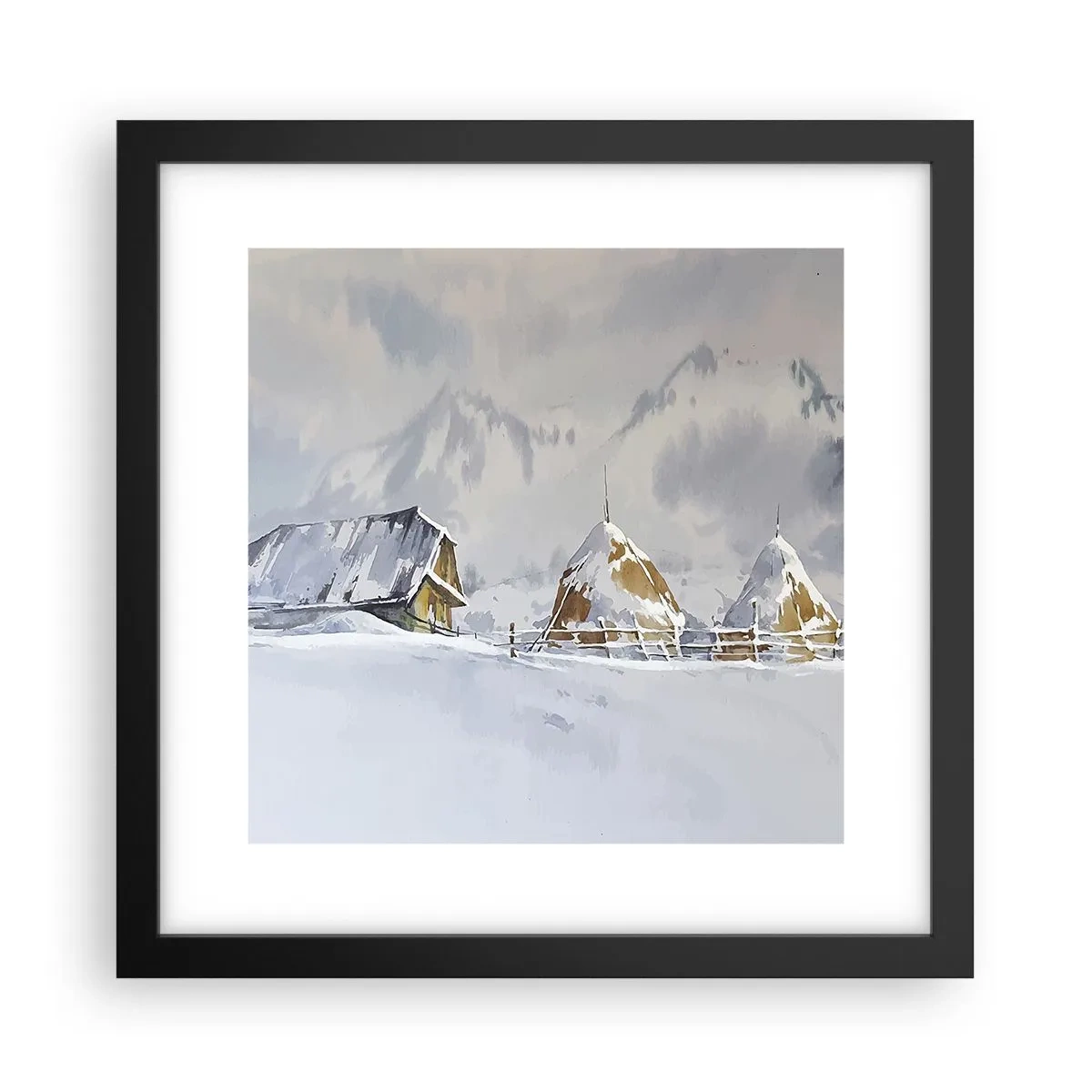 Poster în ramă neagră - Într-o vale înzăpezită - 30x30 cm