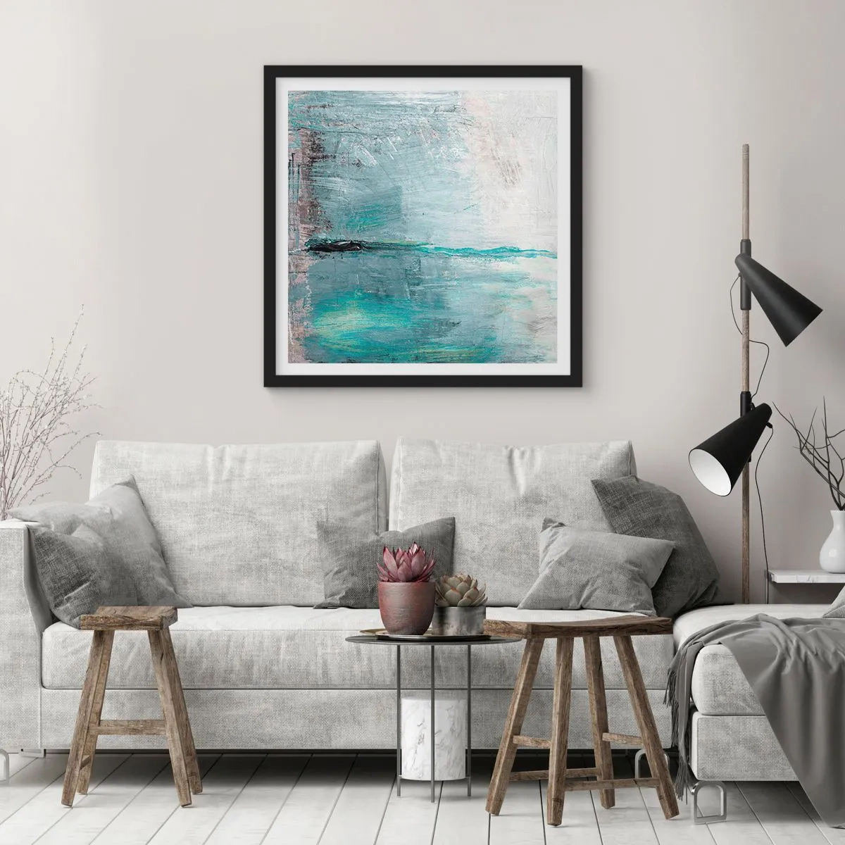 Poster în ramă neagră - Orizontal în albastru - 40x40 cm