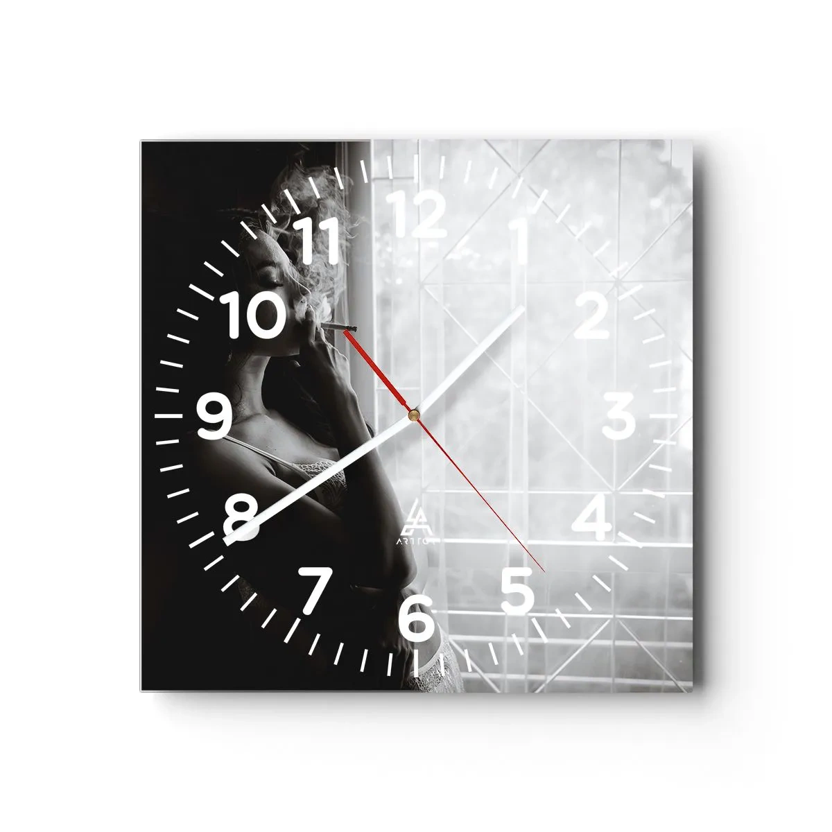 Ceas de perete - Ceas pe sticlă - Un moment senzual - 40x40 cm