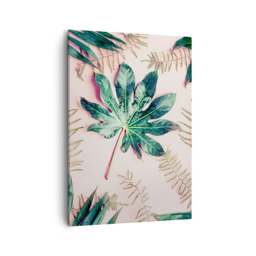 Tablou pe pânză - Studiu de verdeață pe un fundal roz - 50x70 cm