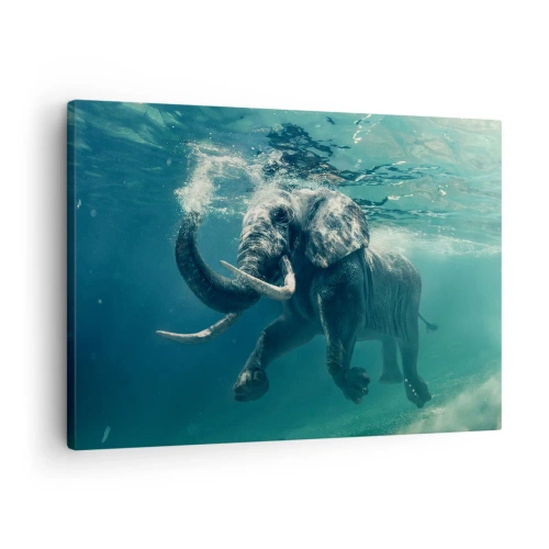 Tablou pe pânză Canvas - Un elefant înoată sub apă în adâncurile turcoaz - 70x50cm - Tuturor le place să înoate - Decorațiune modernă pentru perete pentru living și dormitor ARTTOR