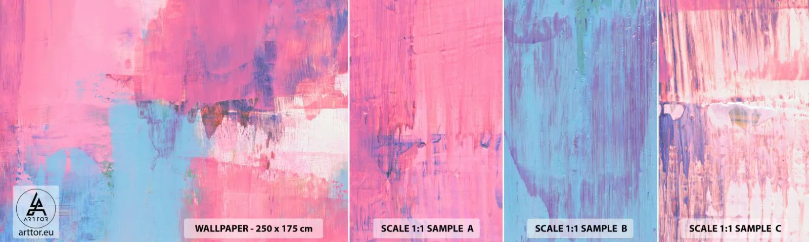 Mostră tapet autocolant Deluxe Sticker - Roz, albastru și un strop de lumină - Abstracția, Minimalism, Bucată - 100x30 cm