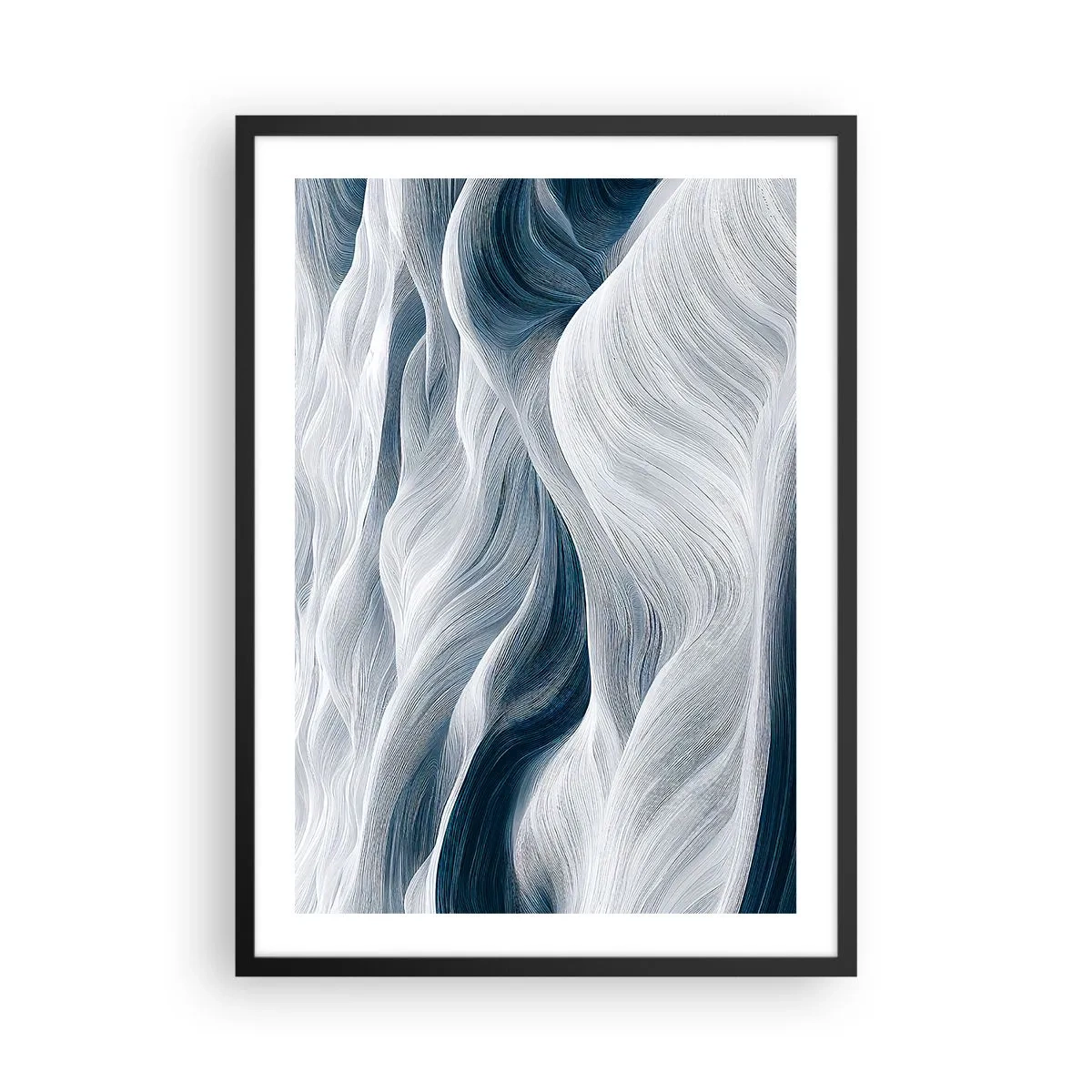Poster în ramă neagră - Valuri abstracte în nuanțe de alb și albastru marin - 50x70cm - Valuri albastre și albe - Decorațiune modernă pentru perete pentru living și dormitor ARTTOR