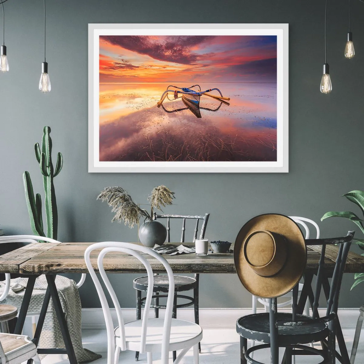 Poster în ramă albă - Liniștea unei seri tropicale - 100x70 cm