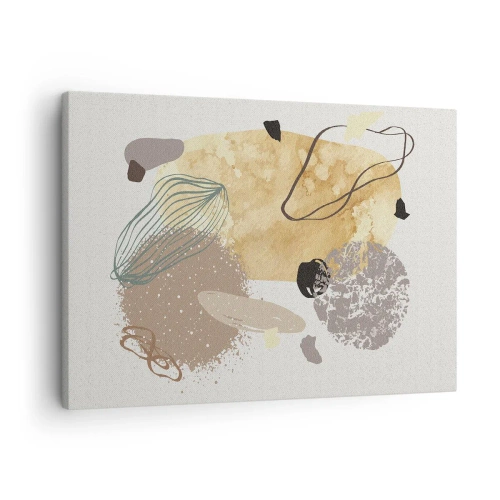 Tablou pe pânză Canvas - O compoziție de forme abstracte în bej și galben. - 70x50cm - Fluiditatea aplicată - Decorațiune modernă pentru perete pentru living și dormitor ARTTOR