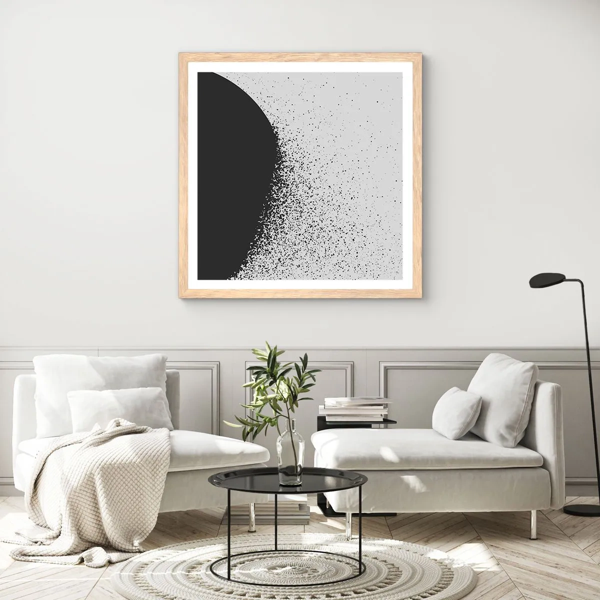 Poster în ramă de stejar deschis - Mișcarea particulelor - 40x40 cm