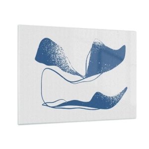 Tablou pe sticlă - Forme abstracte bleumarin care seamănă cu aripi - 70x50cm - Abstracție înaripată - Decorațiune modernă pentru perete pentru living și dormitor ARTTOR