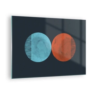 Tablou pe sticlă - Cercuri abstracte în albastru și portocaliu - 70x50cm - Doar geometrie? - Decorațiune modernă pentru perete pentru living și dormitor ARTTOR