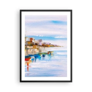 Poster în ramă neagră - Peisajul colorat al orașului de la malul mării - 50x70cm - Port urban multicolor - Decorațiune modernă pentru perete pentru living și dormitor ARTTOR