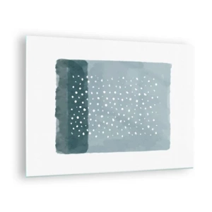 Tablou pe sticlă - O pictură abstractă în nuanțe de albastru cu puncte albe. - 70x50cm - Crescute pe albastru - Decorațiune modernă pentru perete pentru living și dormitor ARTTOR