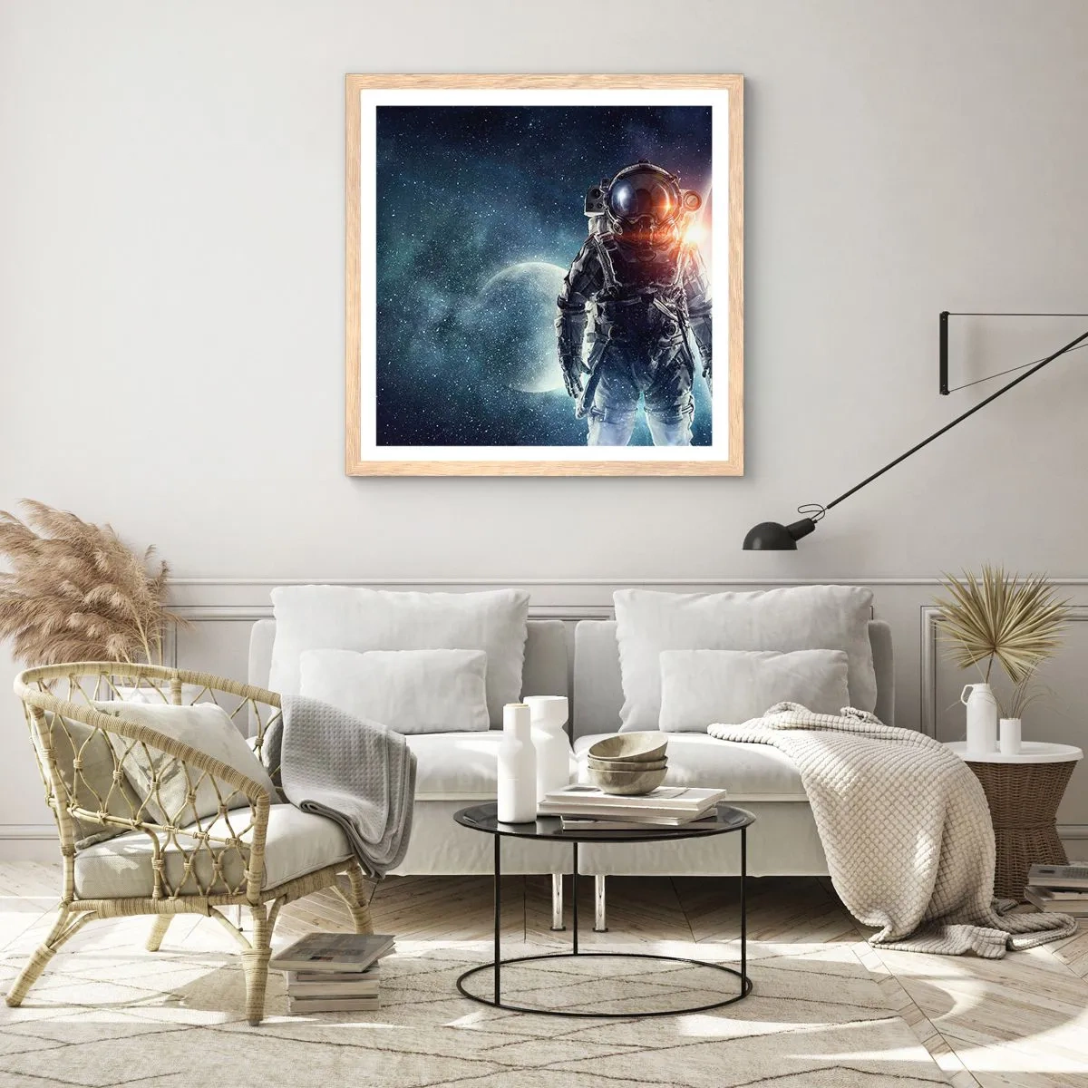 Poster în ramă de stejar deschis - Aventură spațială - 60x60 cm
