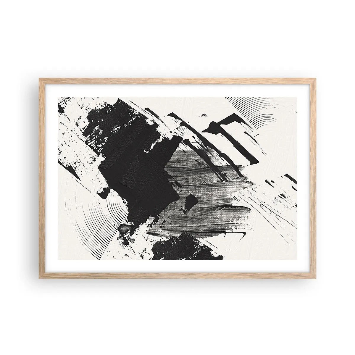 Poster în ramă de stejar deschis - Abstracție - expresie de negru - 70x50 cm