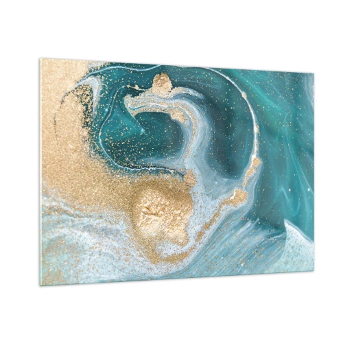 Tablou pe sticlă - Vârtej de aur și turcoaz - 100x70 cm