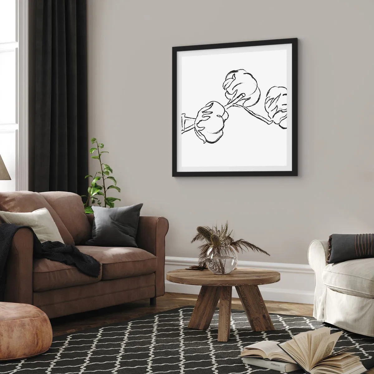 Poster în ramă neagră - Pufuri de bumbac - 60x60 cm