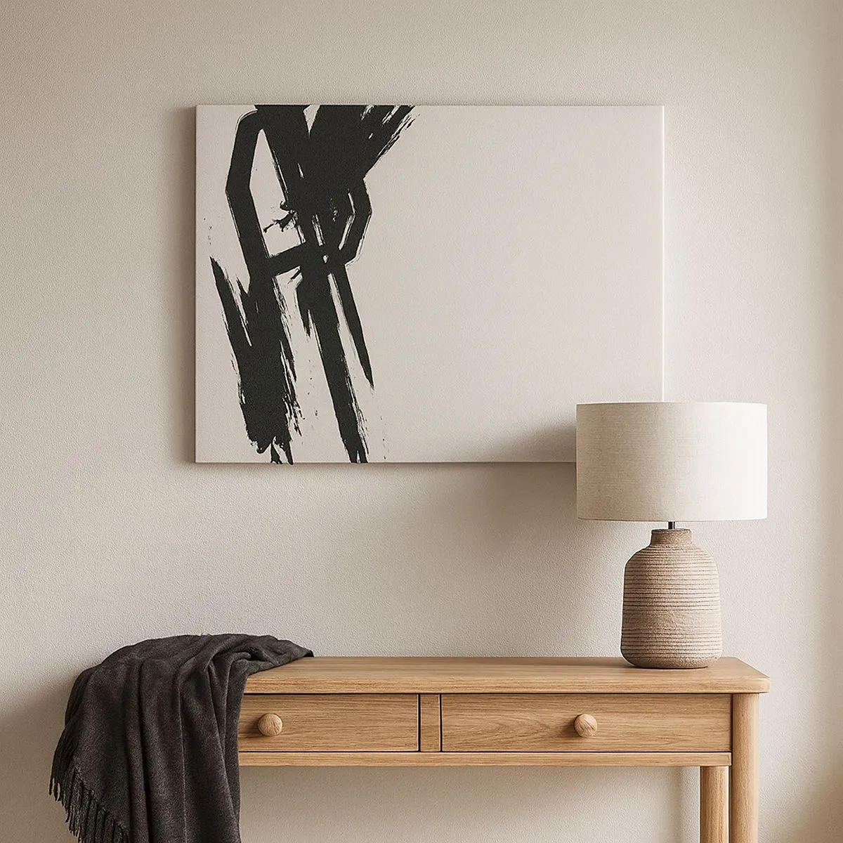 Tablou pe pânză Canvas - Pensule dinamice în negru pe un fundal deschis - 70x50cm - Un impuls de neoprit - Decorațiune modernă pentru perete pentru living și dormitor ARTTOR