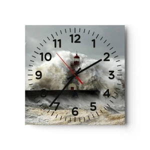 Ceas de perete - Ceas pe sticlă - Mânia oceanului - 30x30 cm