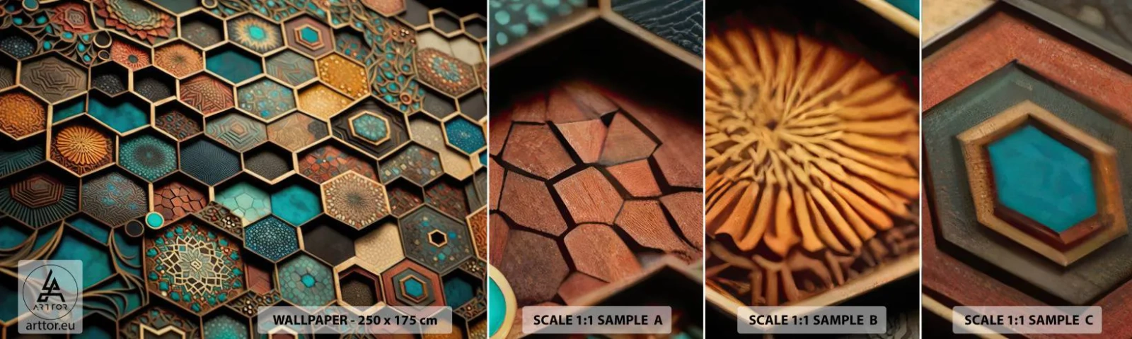 Mostră de Tapet Standard Eco - Ornamente arabe - o variație - cub, Mozaic, Model - 100x30 cm