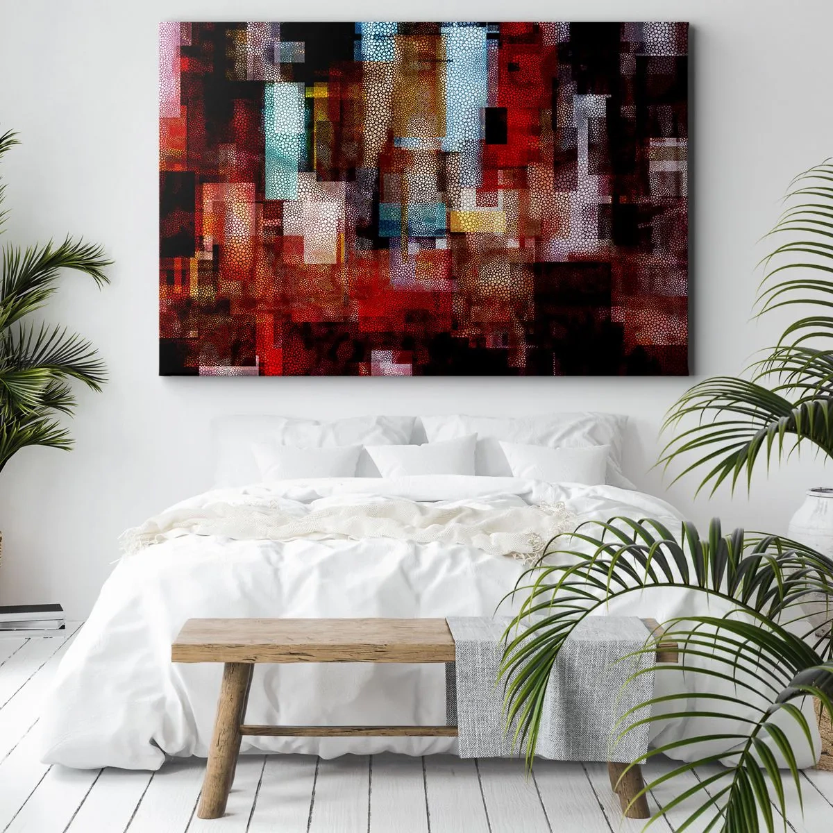 Tablou pe pânză Canvas - Abstracție geometrică în nuanțe intense de roșu - 70x50cm - Totul și nimic - Decorațiune modernă pentru perete pentru living și dormitor ARTTOR