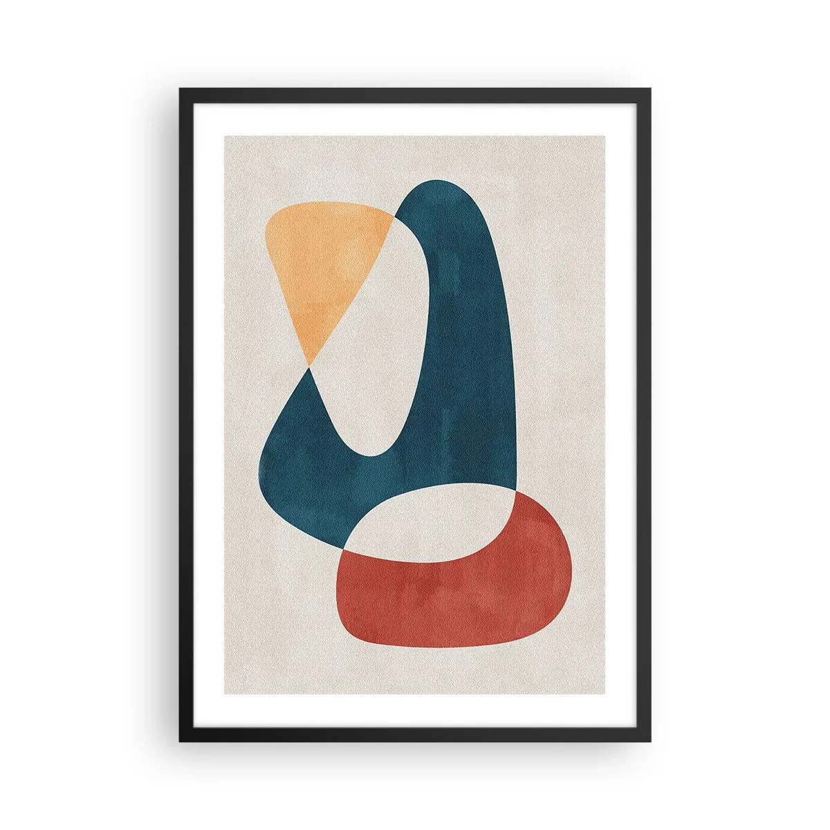 Poster în ramă neagră - O compoziție abstractă de forme geometrice în culori calde. - 50x70cm - Influențe și metamorfoze - Decorațiune modernă pentru perete pentru living și dormitor ARTTOR