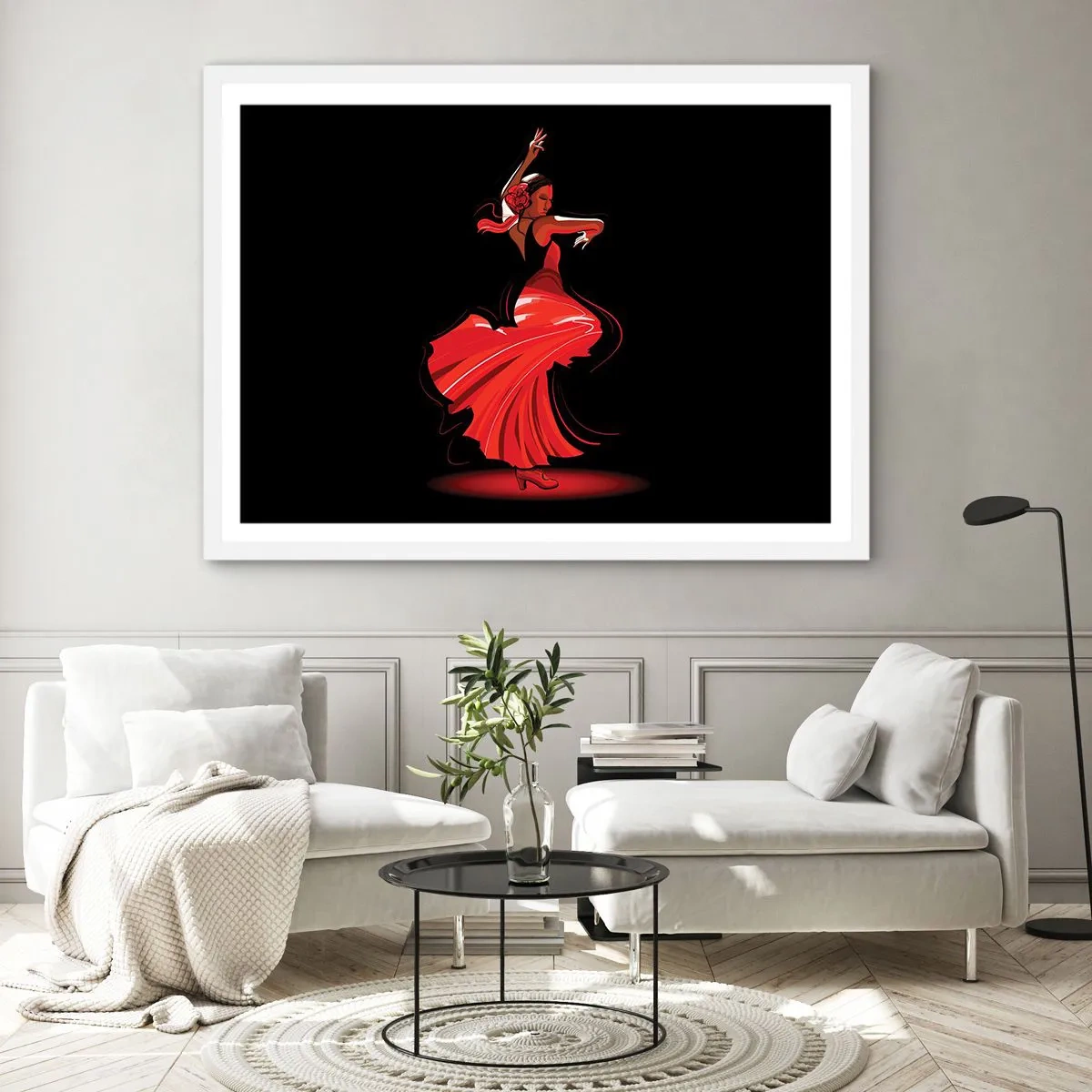 Poster în ramă albă - Spiritul înflăcărat al flamenco-ului - 100x70 cm