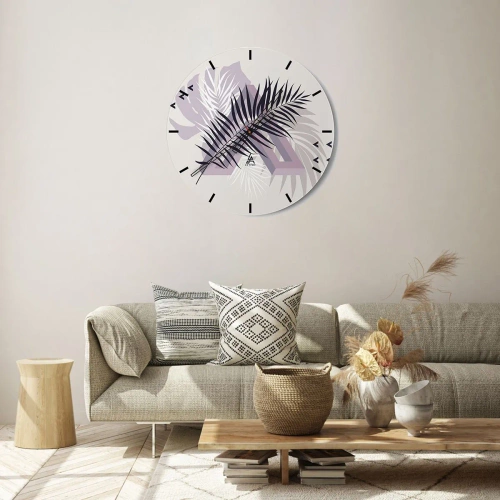 Ceas de perete - Ceas pe sticlă - Grafică modernă cu frunze de palmier - 30x30cm - Umbra unei umbre - Decorațiune modernă pentru perete pentru living, bucătărie și dormitor ARTTOR