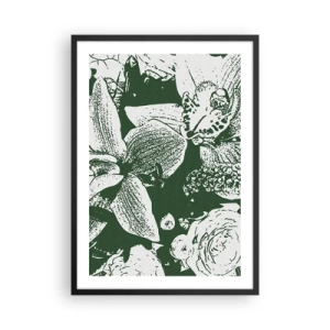 Poster în ramă neagră - Ilustrație botanică a florilor și frunzelor în culori contrastante - 50x70cm - Buchet - o lume de verde - Decorațiune modernă pentru perete pentru living și dormitor ARTTOR