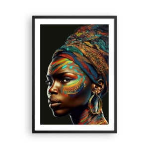 Poster în ramă neagră - Portretul unei femei într-o eșarfă colorată și machiaj etnic - 50x70cm - Regina africană - Decorațiune modernă pentru perete pentru living și dormitor ARTTOR