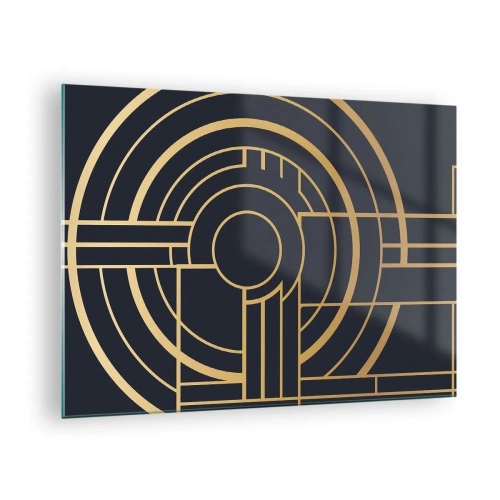 Tablou pe sticlă - Abstracție geometrică aurie și neagră în stil Art Deco - 70x50cm - Întoarcerea lucrurilor - Decorațiune modernă pentru perete pentru living și dormitor ARTTOR