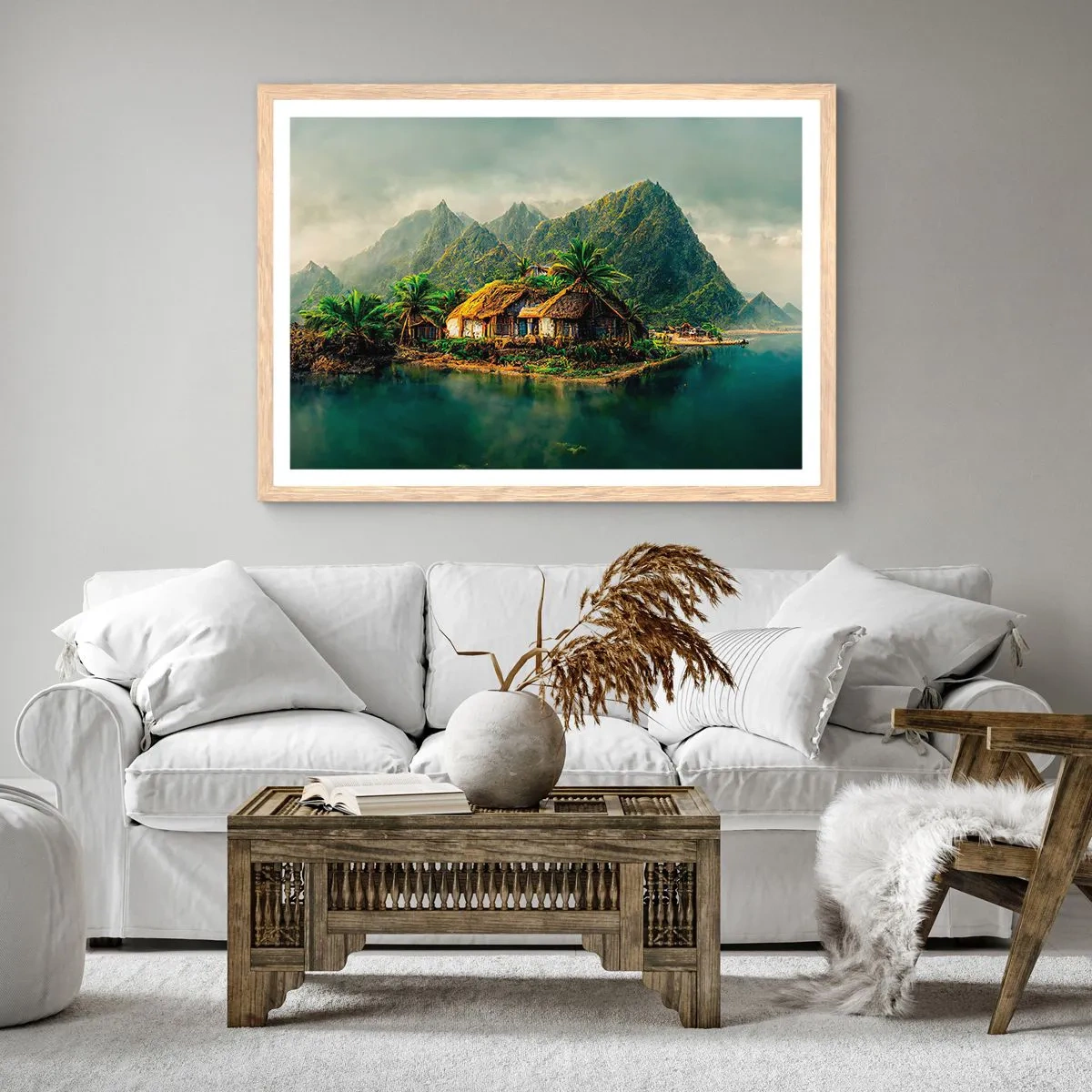 Poster în ramă de stejar deschis - Paradisul tropical - 100x70 cm