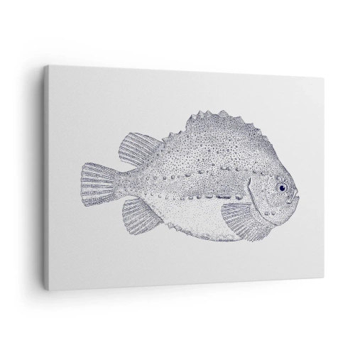 Tablou pe pânză Canvas - Desen alb-negru al unui pește pe fundal alb, în stil minimalist - 70x50cm - Pentru albumul naturalistului - Decorațiune modernă pentru perete pentru living și dormitor ARTTOR