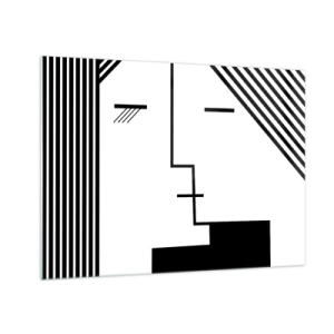 Tablou pe sticlă - O abordare grafică a unui sărut într-un stil minimalist - 70x50cm - Doar un sărut - Decorațiune modernă pentru perete pentru living și dormitor ARTTOR