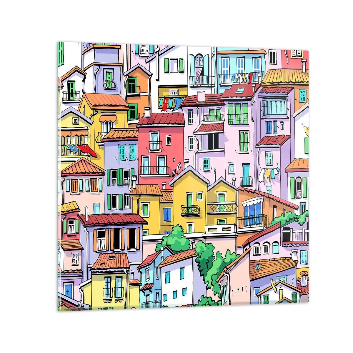 Tablou pe sticlă - Oraș vesel - 30x30 cm