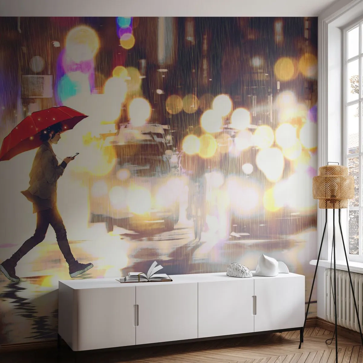 Tapet Standard Eco - Și totuși este însorită - Oraș, Plimbare in ploaie, Umbrelă - 400x280 cm