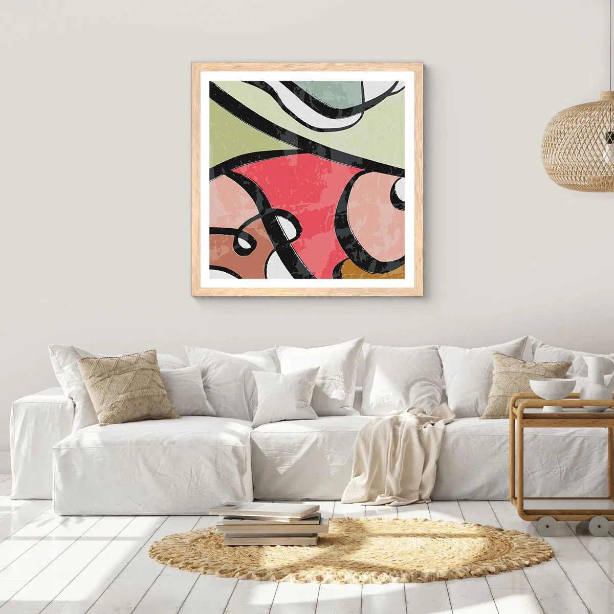 Poster în ramă de stejar deschis - Piruetă printre culori - 60x60 cm