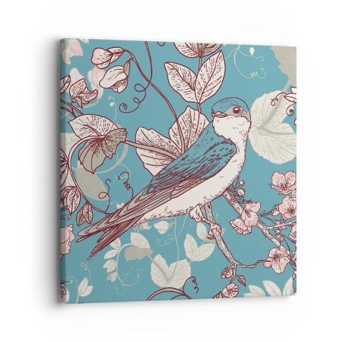 Tablou pe pânză - Ciripit în florile albe - 30x30 cm