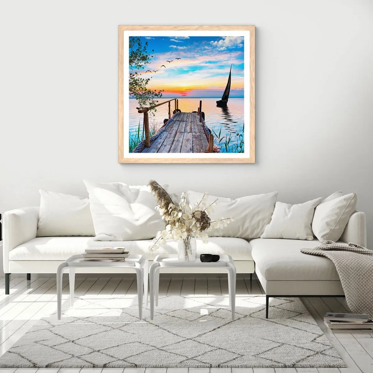 Poster în ramă de stejar deschis - Bună seara - 30x30 cm