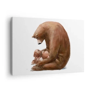Tablou pe pânză Canvas - O ursoaică cu doi ursuleți în brațe - 70x50cm - Vise plăcute, copii - Decorațiune modernă pentru perete pentru living și dormitor ARTTOR